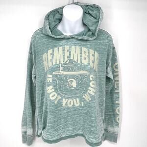 Official Licensee Smokey Bear Burnout Hoodie Green Logo Spellout Size M